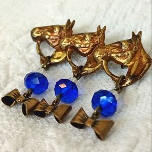 Artisan Horse Brooch Royal Blue Crystal Western Roseo Vintage Look Brass Derby